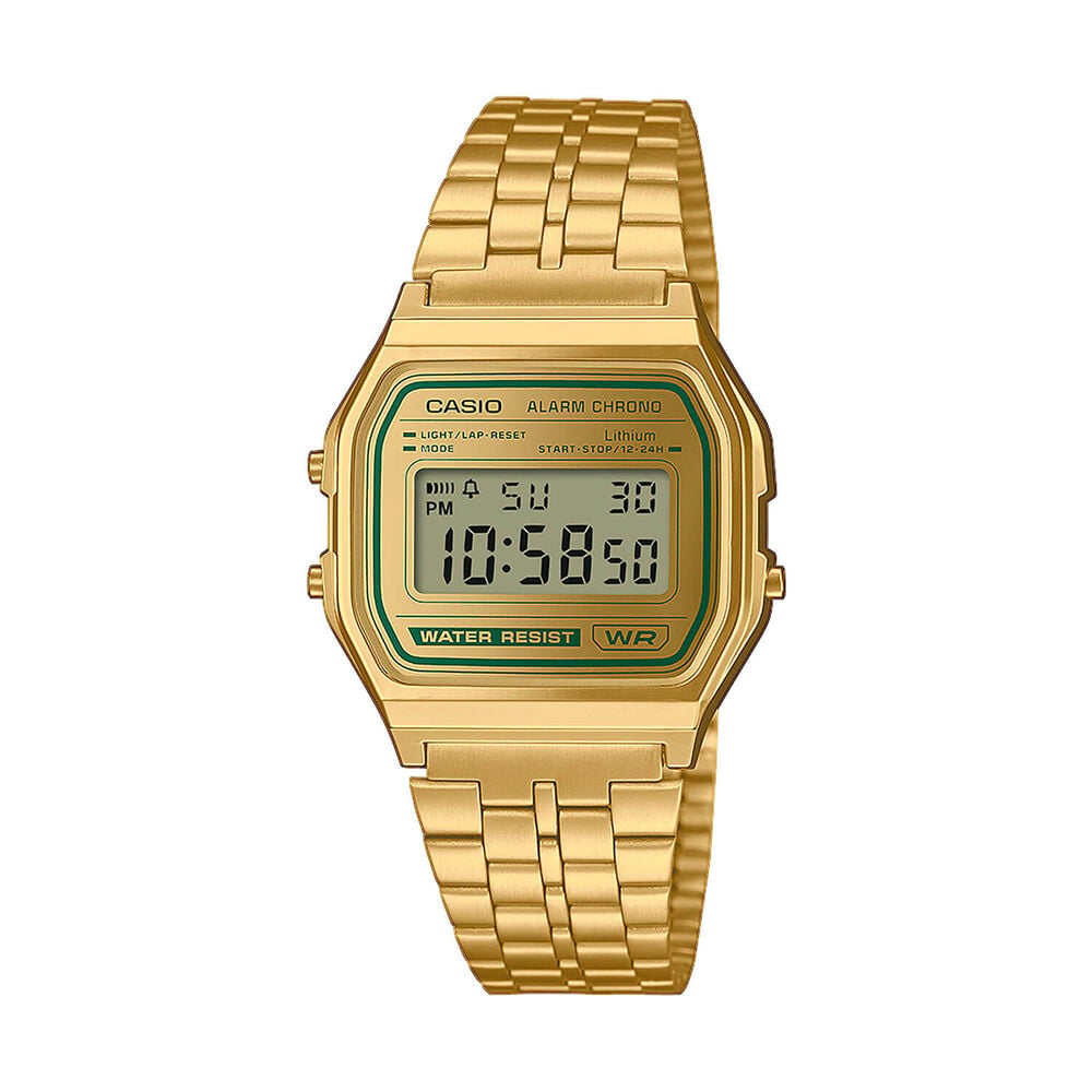 Casio Vintage 36.8x33.2mm Gold Digital Display Gold Tone Steel Bracelet Watch