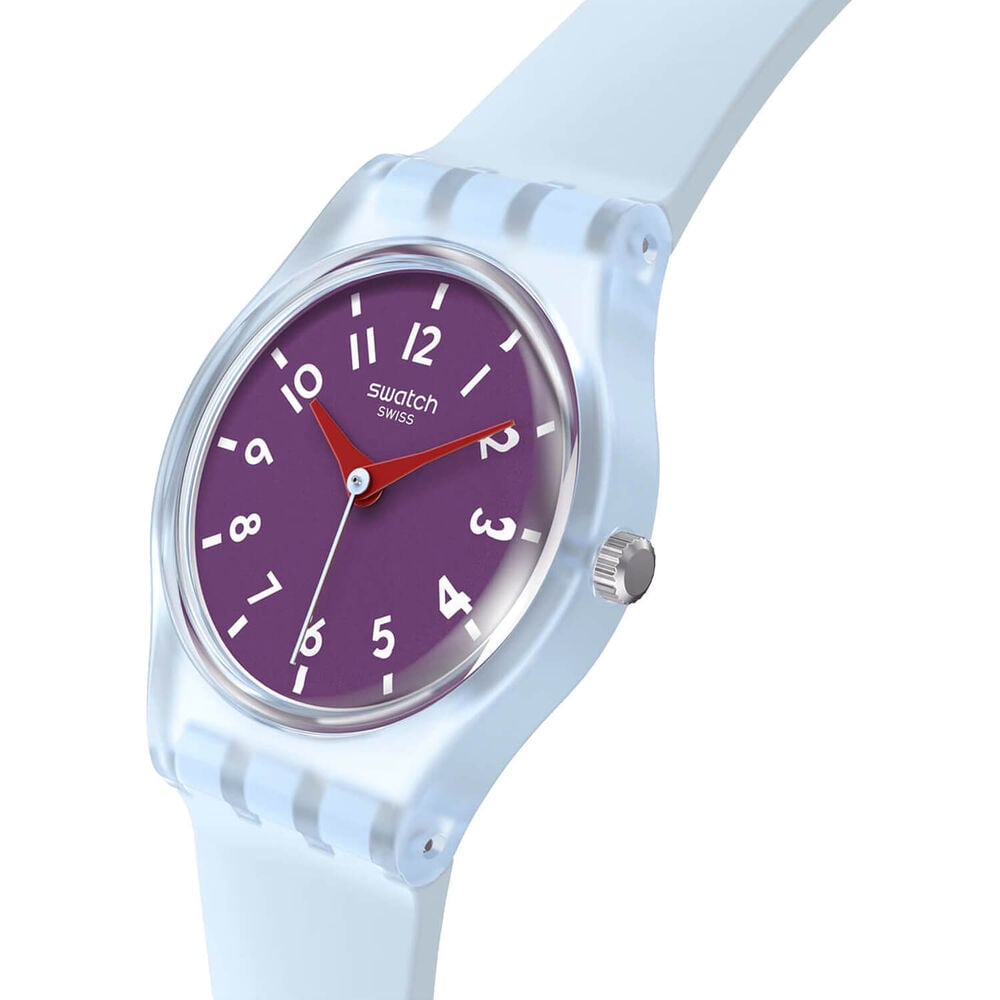 Swatch Powder Plum 25mm Purple Dial Blue Strap Watch image number 1