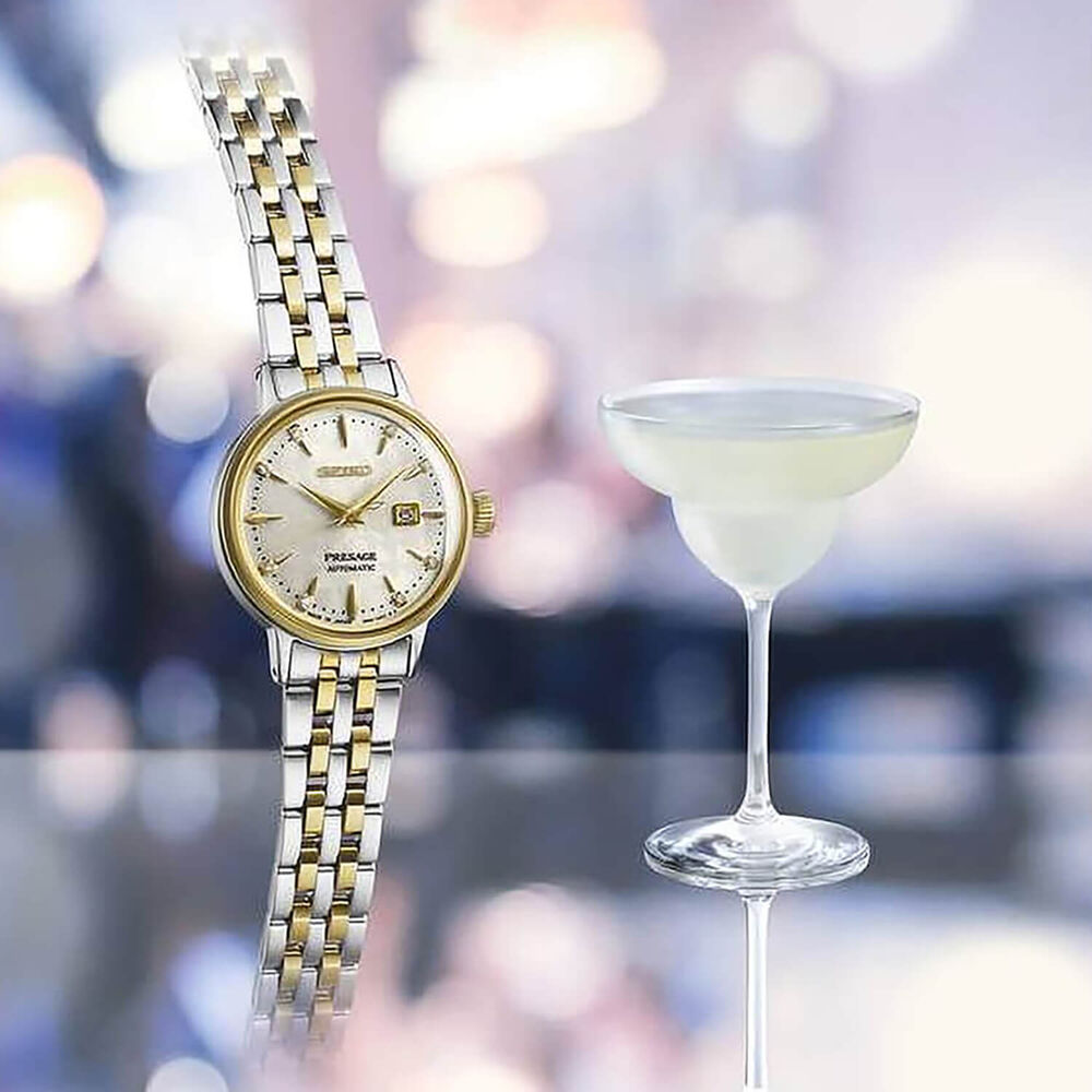 Seiko Presage Cocktail Time 'White Lady' 30mm Beige Dial Two Tone Steel Bracelet Watch