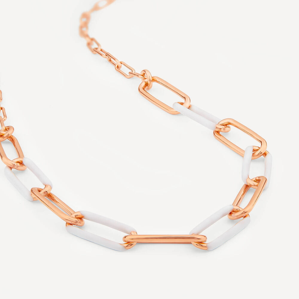 Sterling Silver & Rose Gold Plated White Enamel Links Necklet image number 3