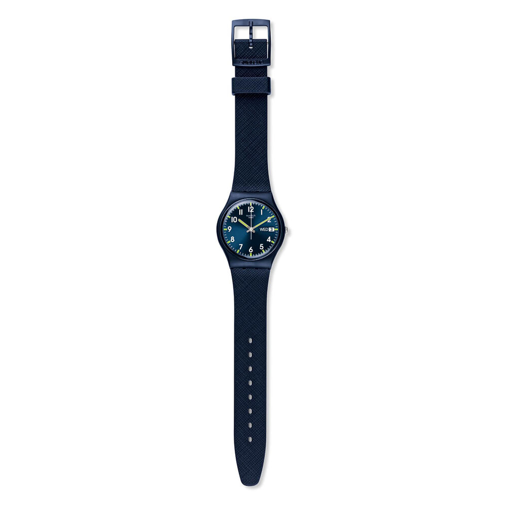 Swatch Sir Blue 34mm Blue Case Blue Dial Blue Rubber Strap Unisex Watch image number 0