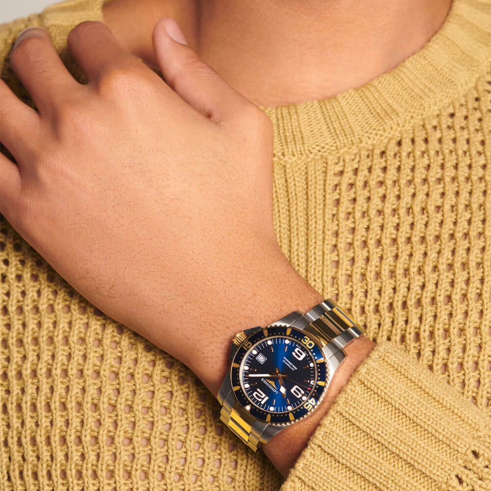 Longines HydroConquest 41mm Blue Dial Yellow Gold PVD & Steel Bracelet Watch image number 5