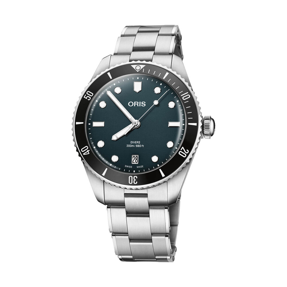 Oris Divers Date 39mm Blue Dial Stainless Steel Bracelet & Black Rubber Strap Watch