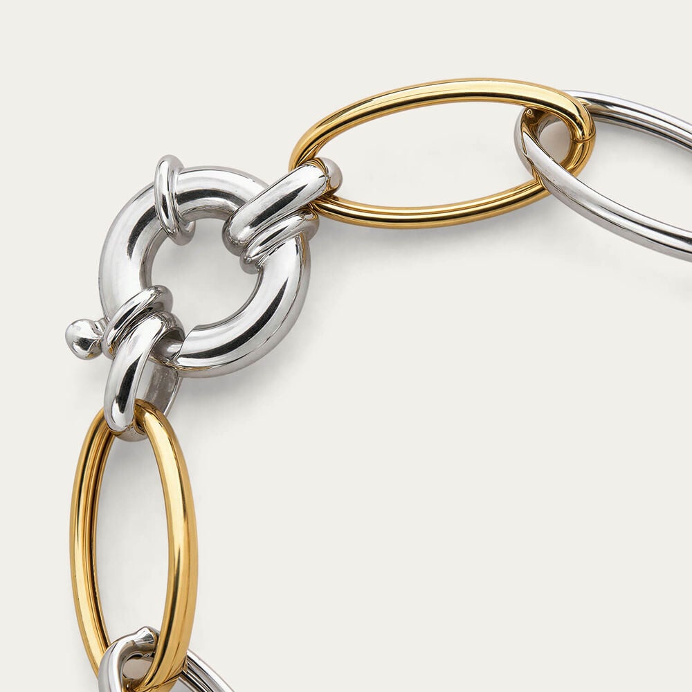 Sterling Silver Two Tone Open Oval Link Bracelet
