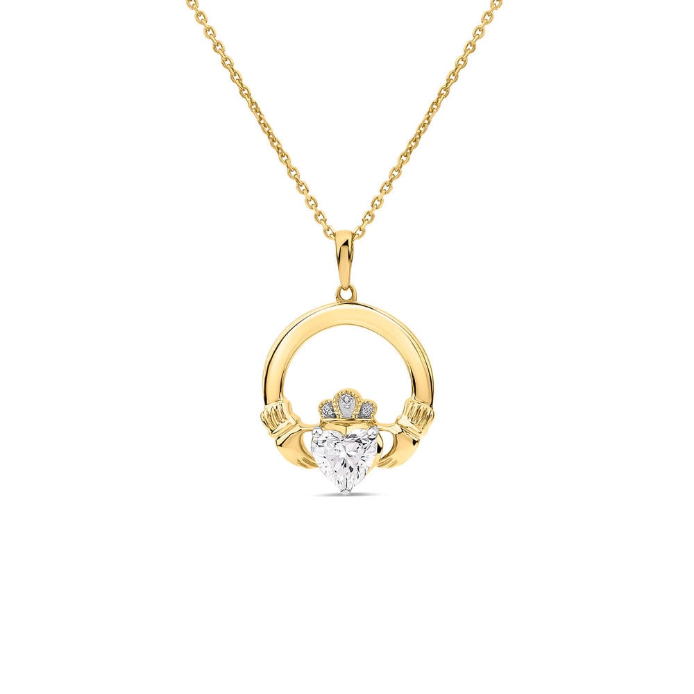 14ct Yellow Gold Lab Grown 0.75ct Diamond Claddagh Pendant