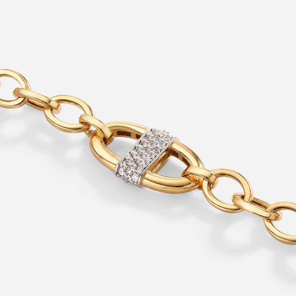 9ct Yellow Gold Oval Shape With Pave Cubic Zirconia Open Oval Chain Bracelet
