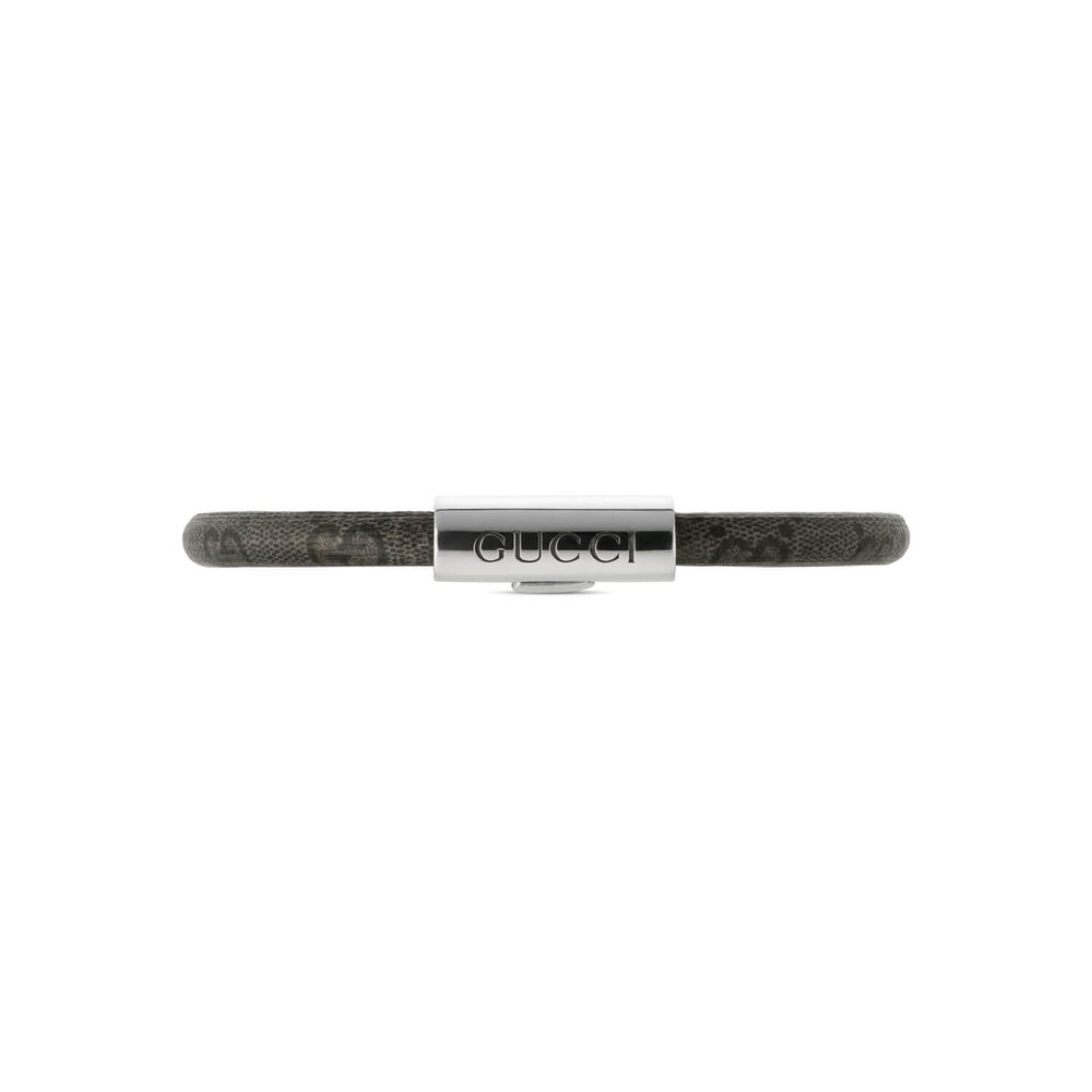 Gucci Trademark Supreme Dark Grey & Black Canvas Sterling Silver Tag Bracelet (Size XL, 19cm)