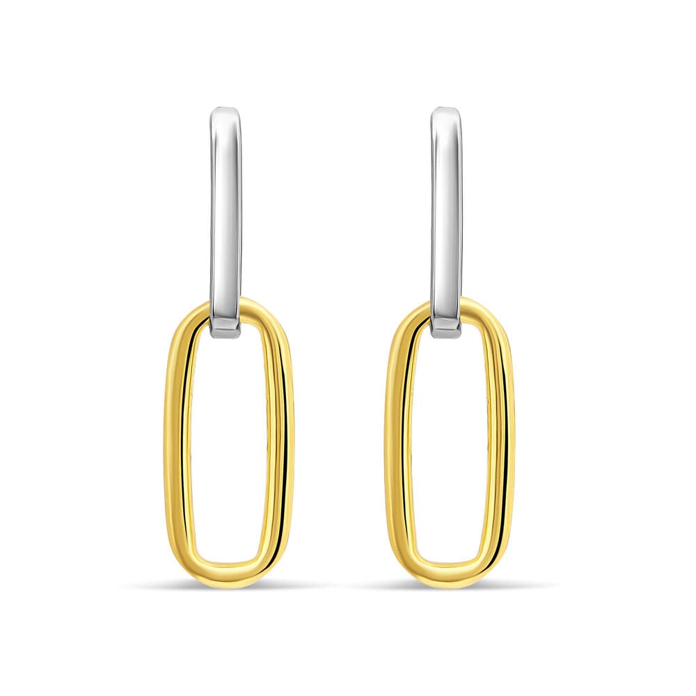 Sterling Silver Two Tone Oval Link Drop Earring