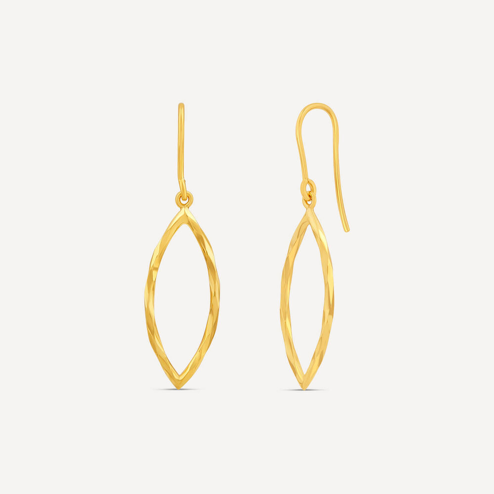 9ct Yellow Gold Mirror Diamond Cut Shape Hook Drop Earrings image number 1