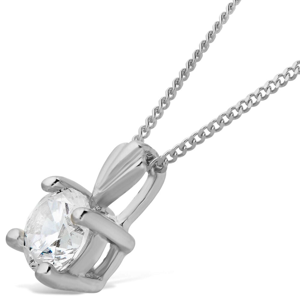 9ct White Gold 6.5mm Four Claw Cubic Zirconia Set Pendant (Chain Included)