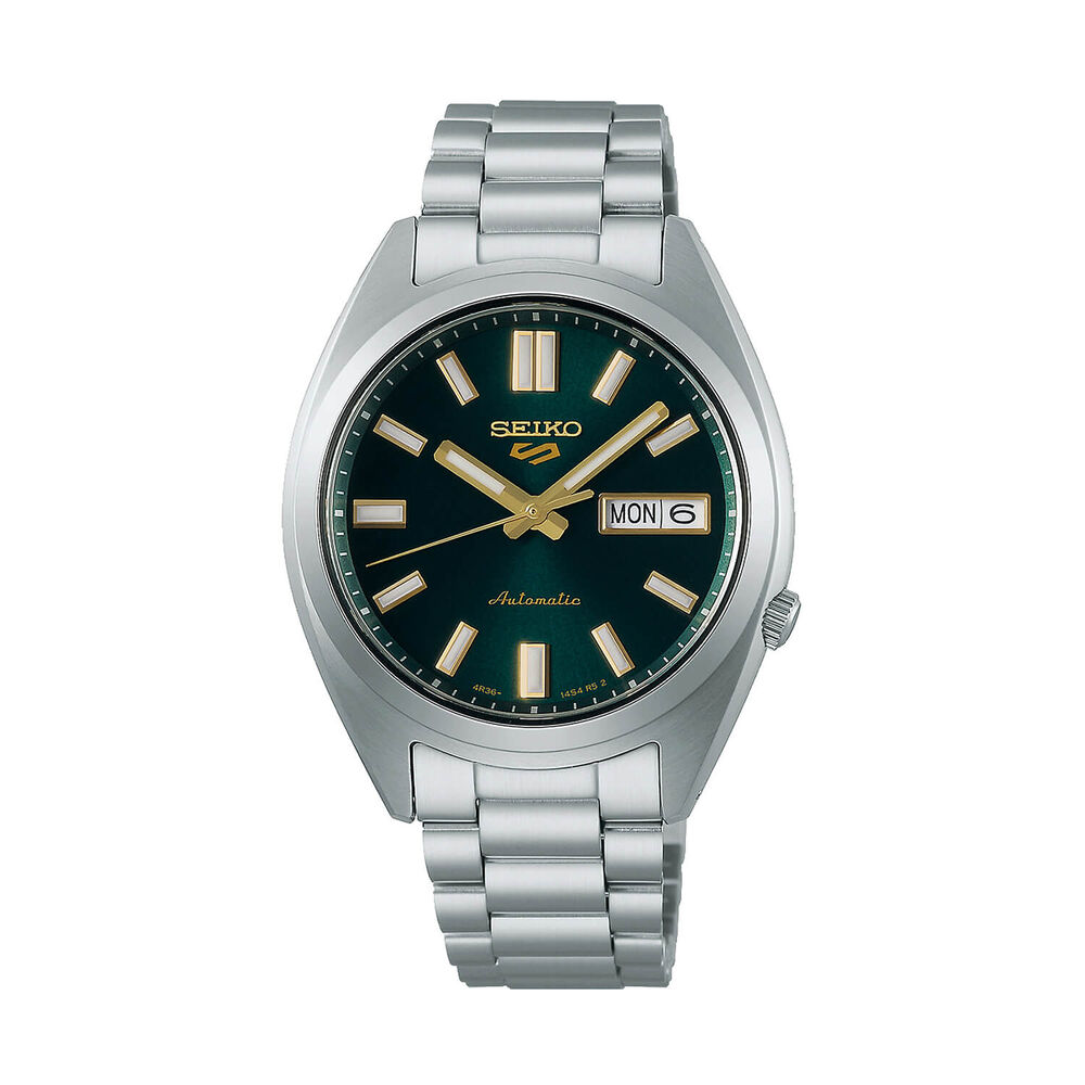 Seiko 5 Sports SNXS 37mm Green Dial Stainless Steel Bracelet Watch