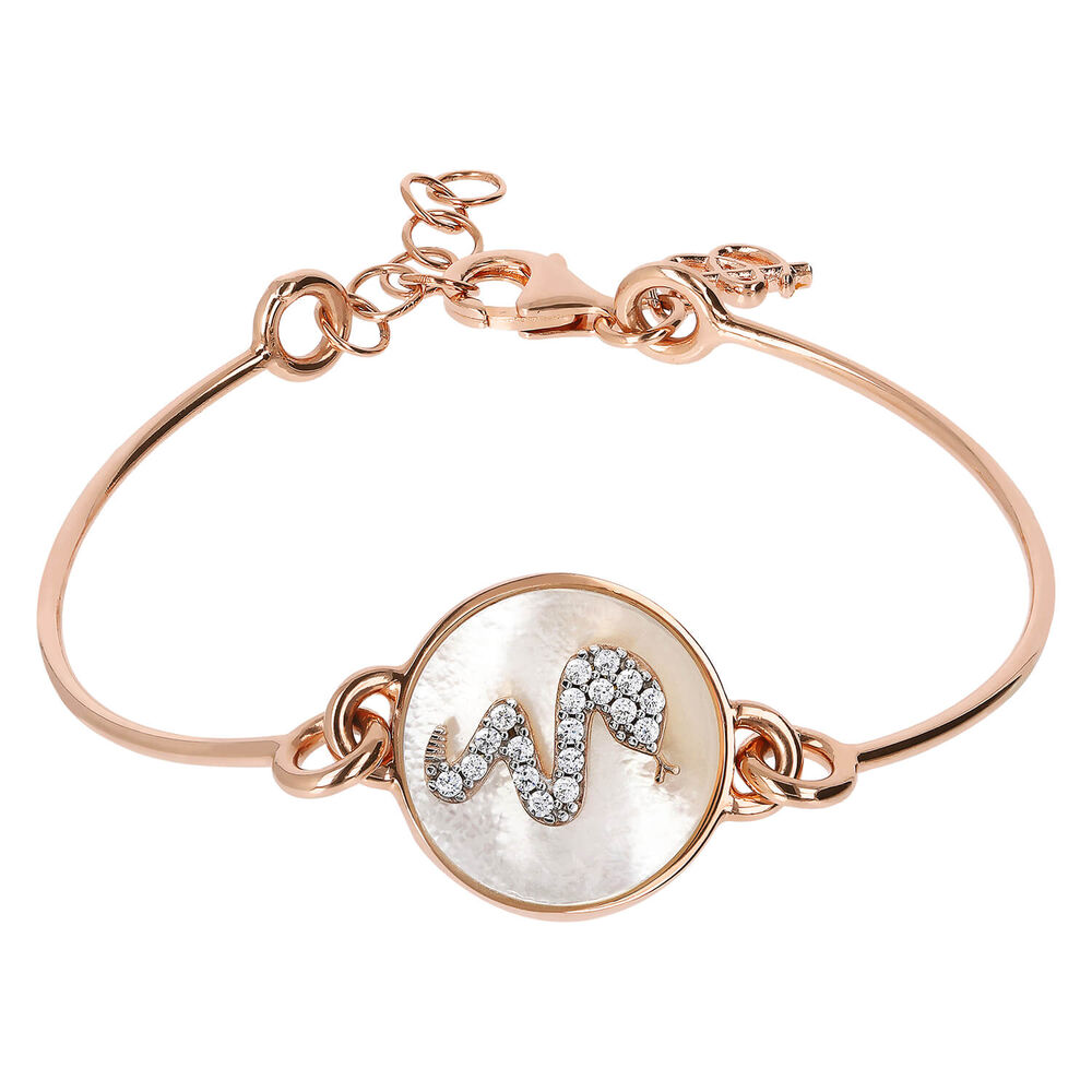 Bronzallure Alba Collection Cubic Zirconia Snake Mother of Pearl Ladies Bracelet