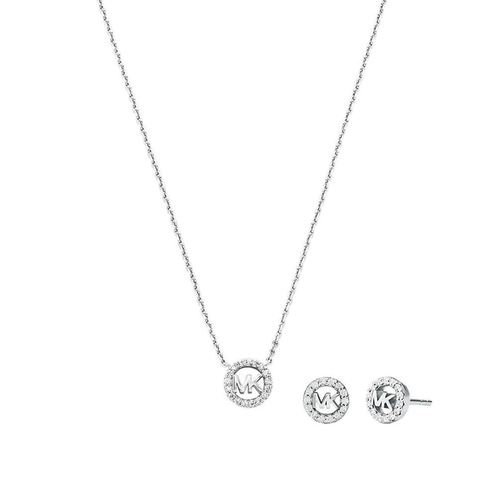 Michael Kors Sterling Silver Cubic Zirconia Necklace & Earrings Gift Set