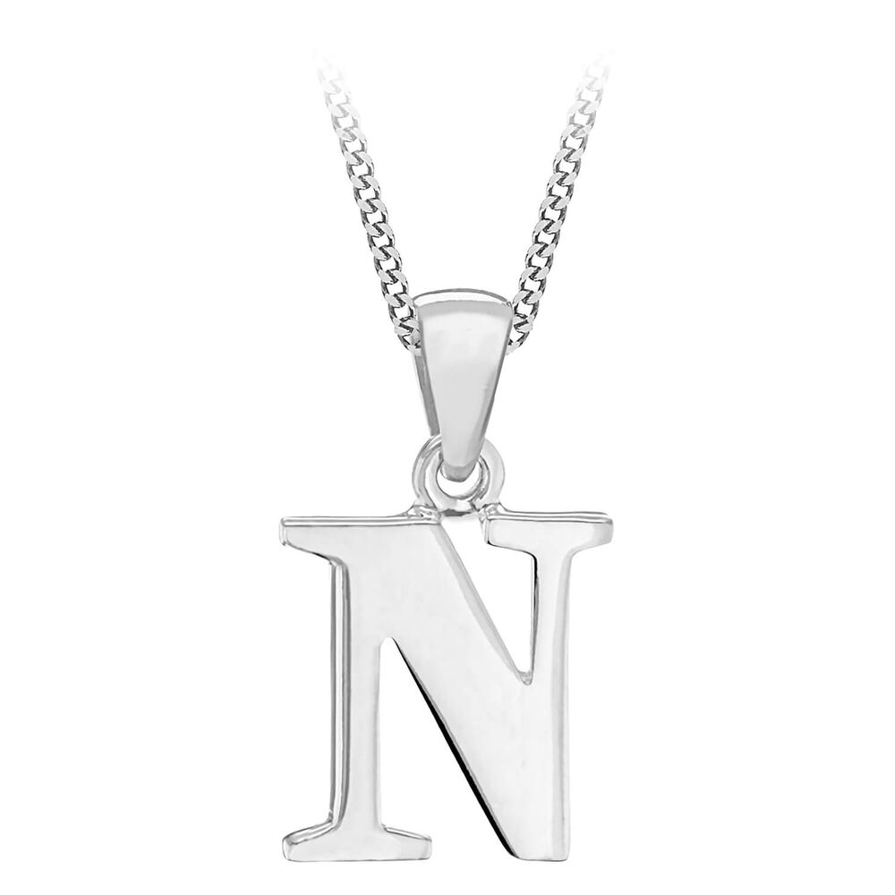 Sterling Silver Block Initial N Pendant image number 0