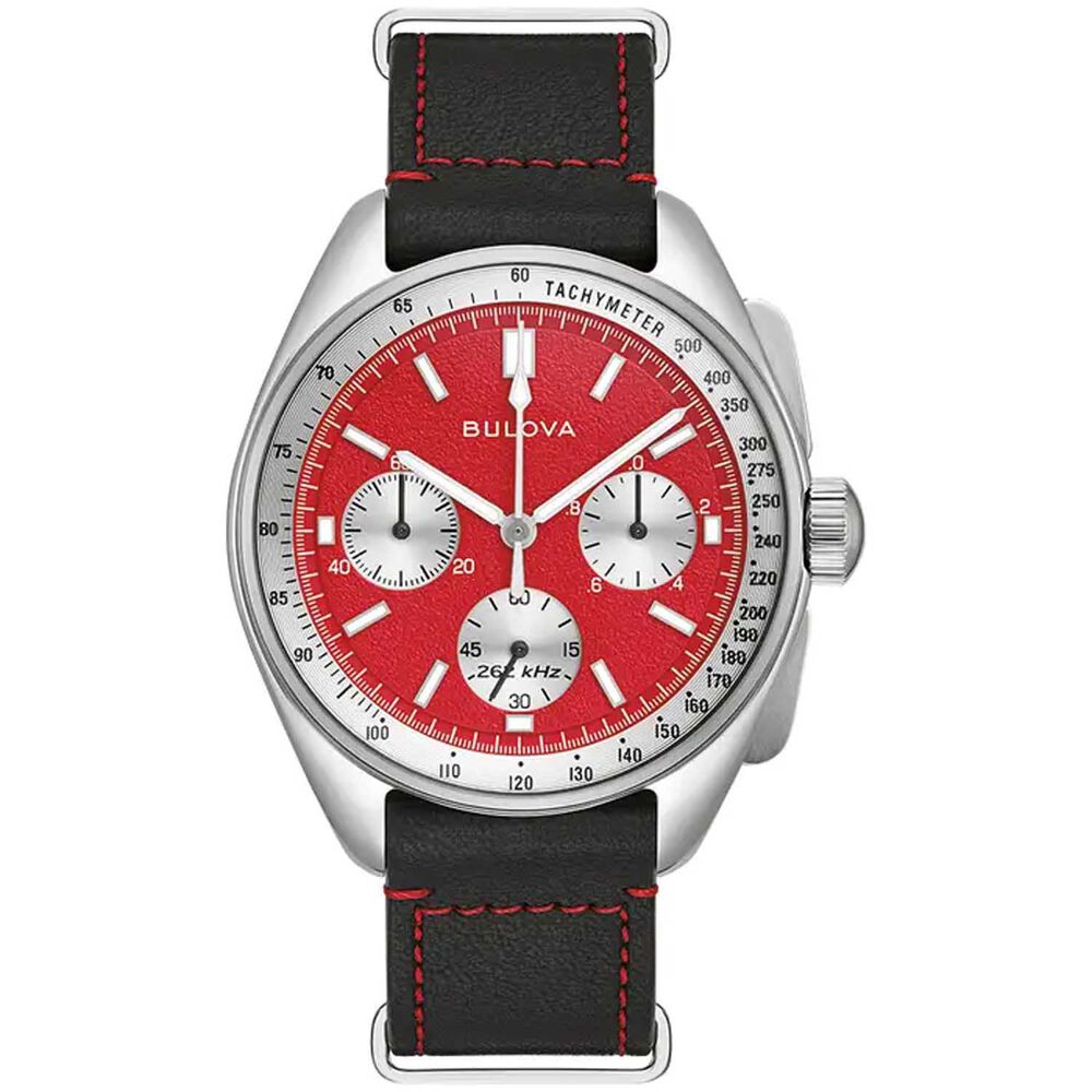 Bulova Lunar Pilot Chronograph Blood Moon 44mm Red Dial Steel Bracelet Watch image number 4