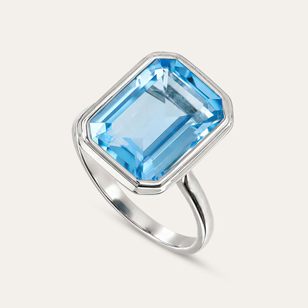 Sterling Silver Rectangular Blue Topaz Bezel Set Ring