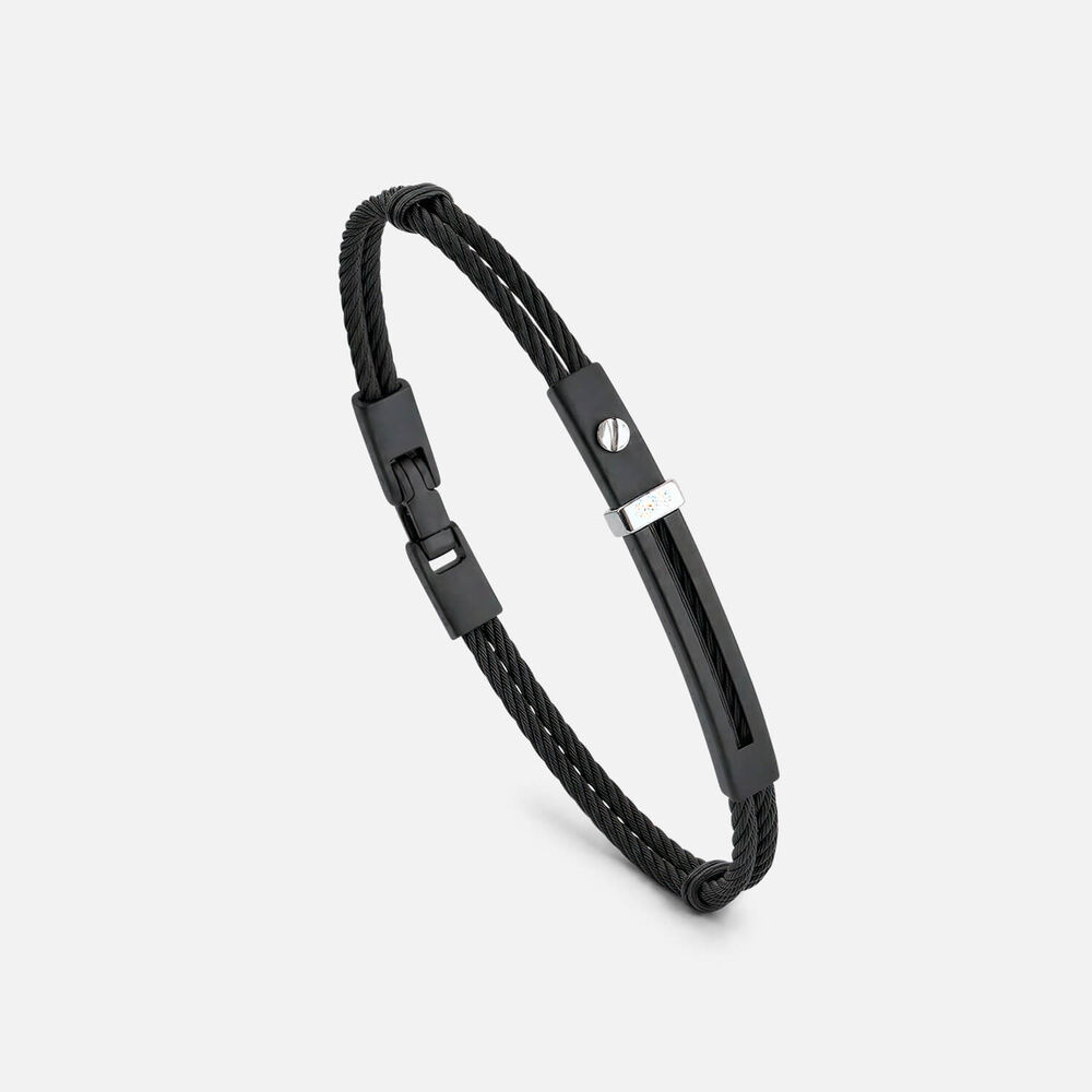 Stainless Steel Black PVD Wire & Bar 14ct Gold Accent Bracelet