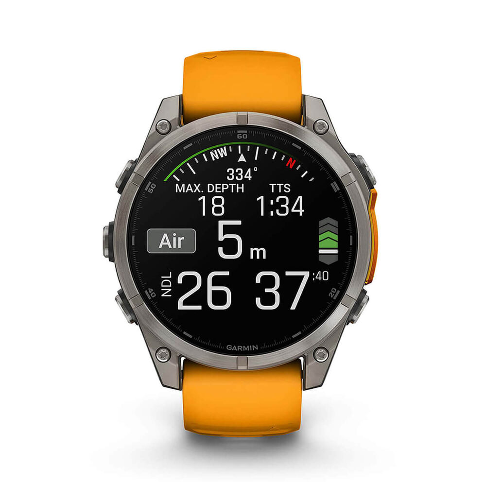 Garmin fenix® 8 AMOLED Sapphire 47mm Titanium Case Spark Orange Graphite Silicon Strap Watch image number 2