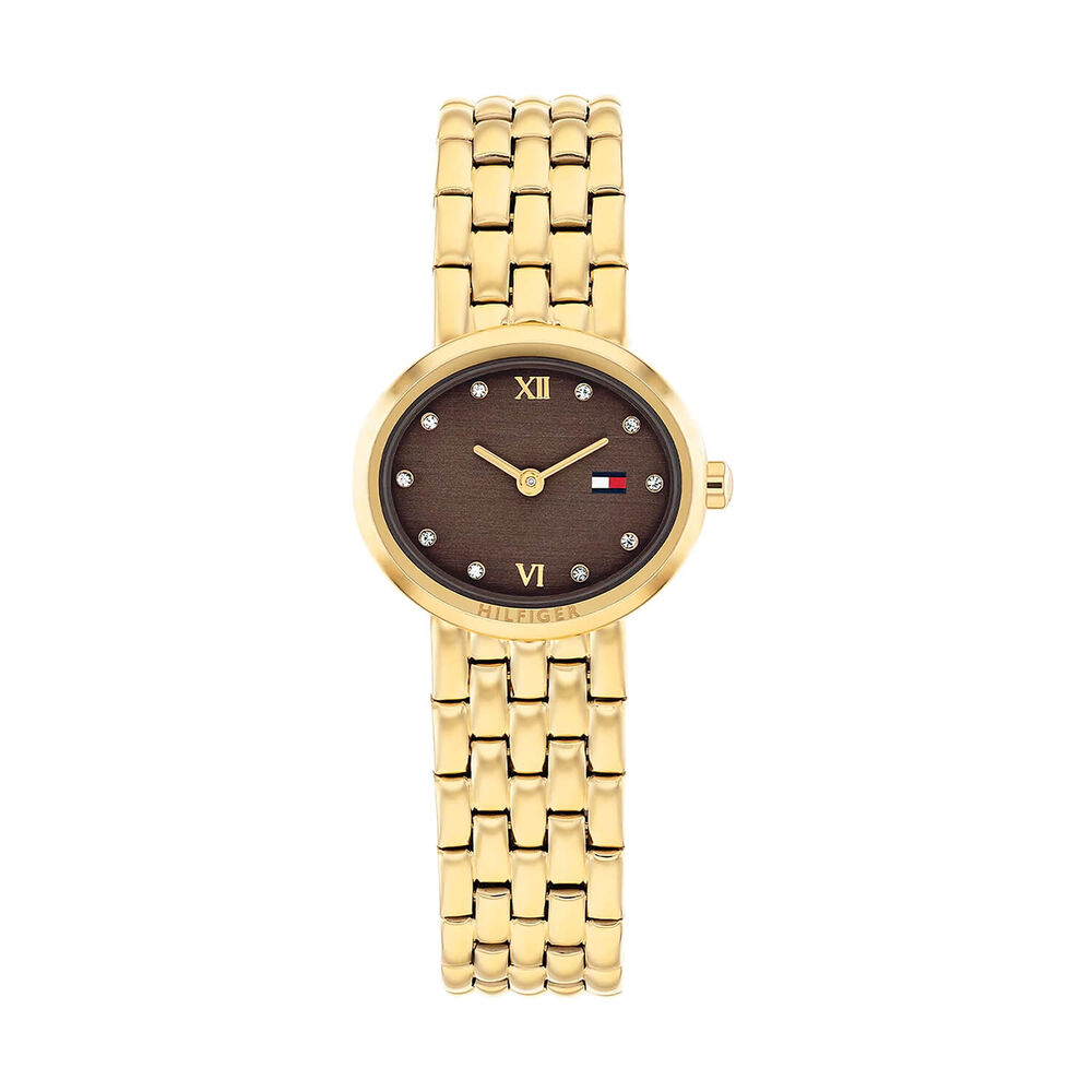 Tommy Hilfiger Moira 25 x 22mm Brown Dial Yellow Gold Plated Case Bracelet Watch image number 0