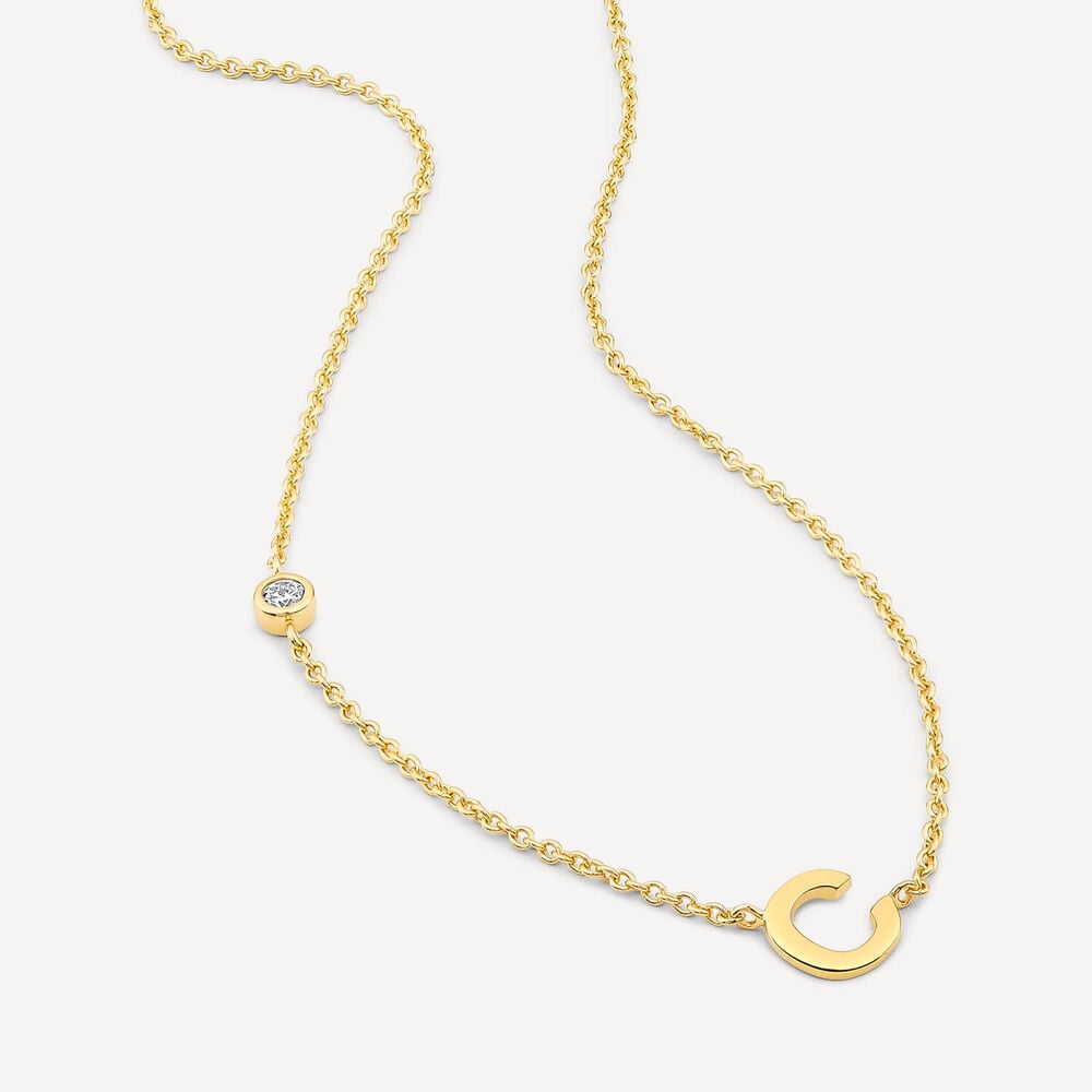 Sterling Silver Yellow Gold Plated 0.06ct Lab Grown Diamond Initial C Necklet