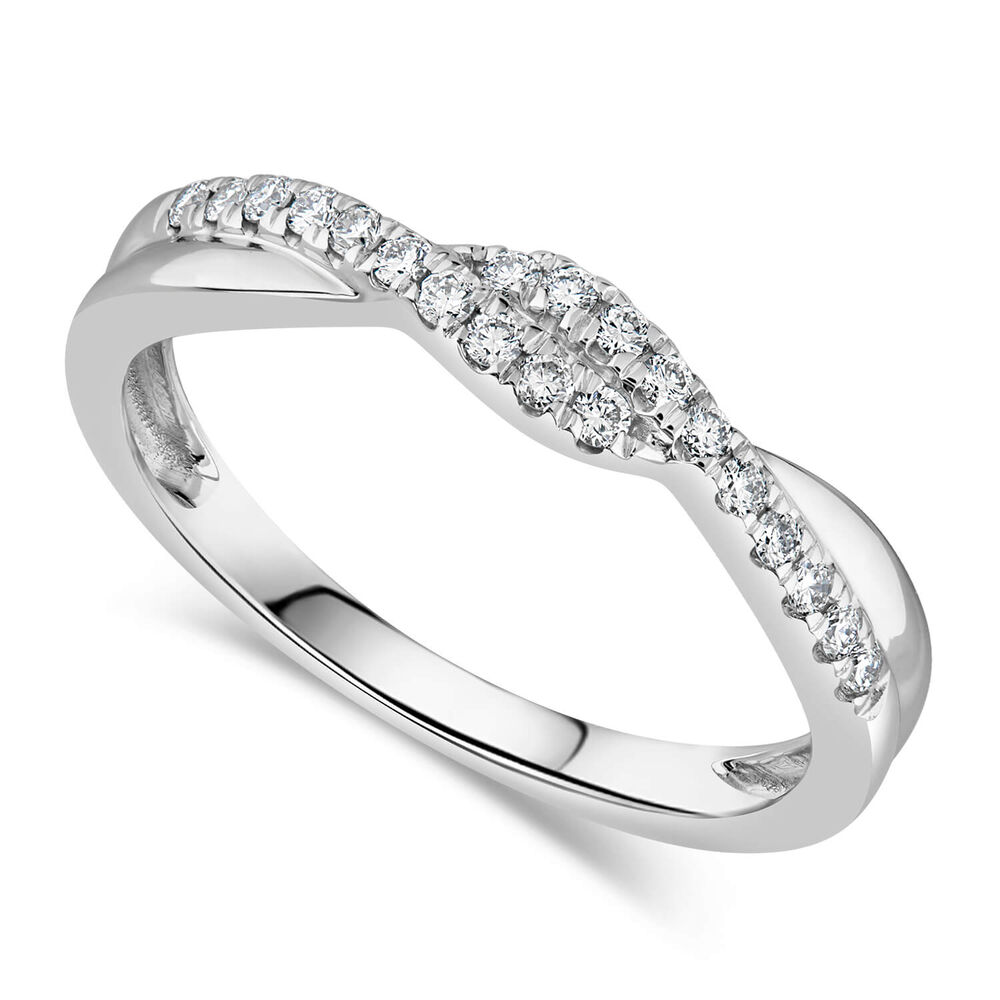 9ct White Gold Diamond 2 Row Pave Twist 0.15ct Ring