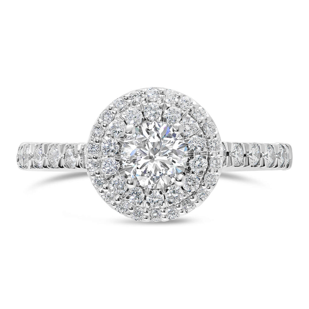 Northern Star 18ct White Gold 1.00ct Diamond Round Double Halo & Shoulders Ring image number 2