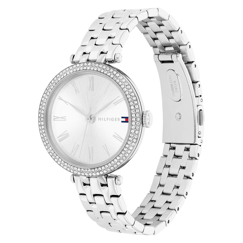 Tommy Hilfiger 34mm Silver Dial Zirconia Bezel Steel Bracelet Watch image number 1