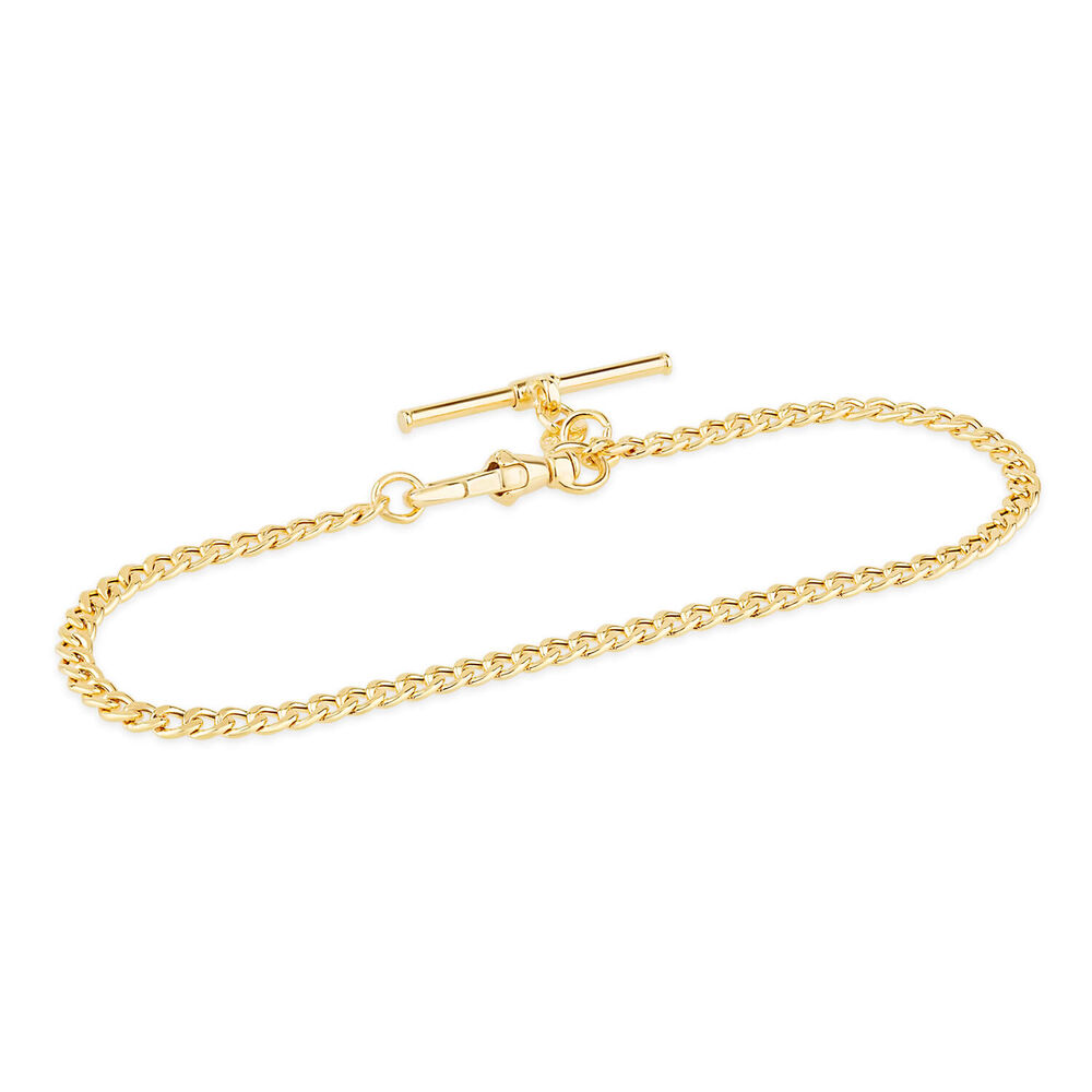 9ct Yellow Gold Small Flat Curb Link T-Bar Ladies Bracelet