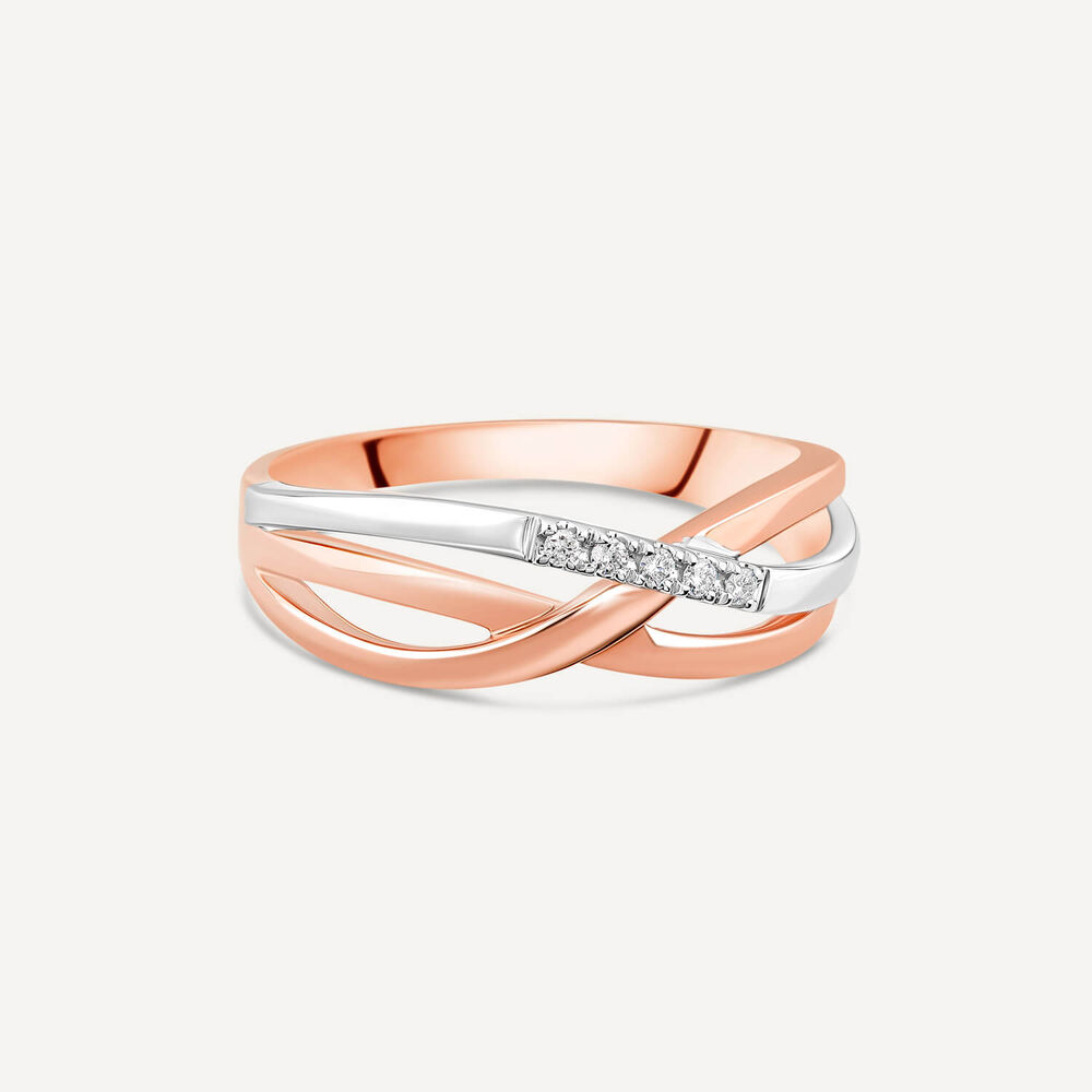 9ct White & Rose Gold 0.03ct Diamond Set 3 Strand Crossover Celebration Ring image number 2