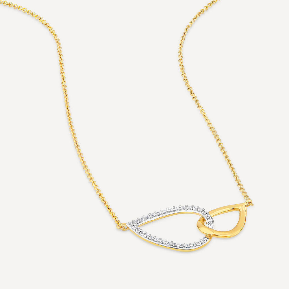 9ct Yellow & White Gold 0.10ct Diamond Double Teardrop Necklet image number 2