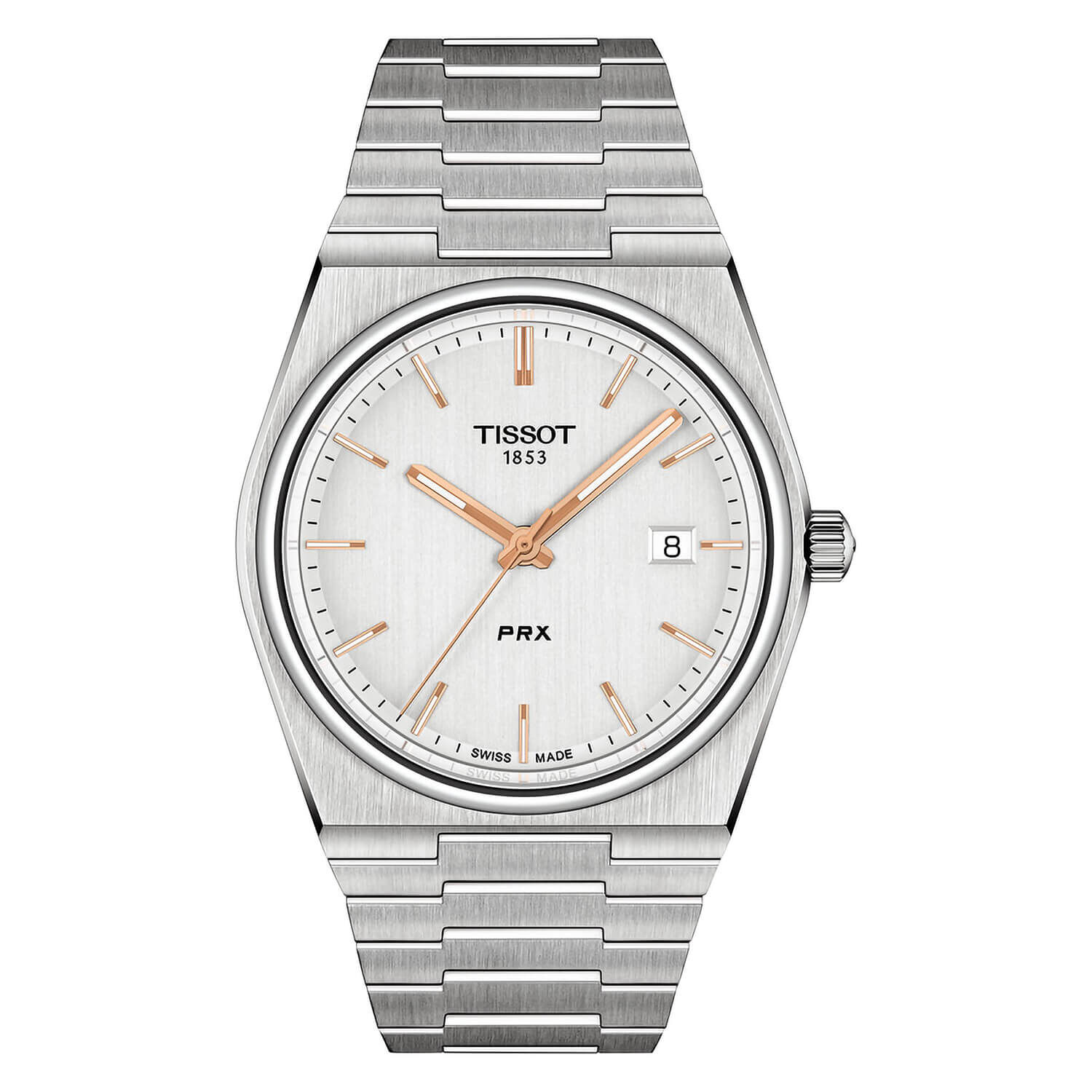 Tissot PRX 40mm White Dial Rose Gold Index Bracelet Watch