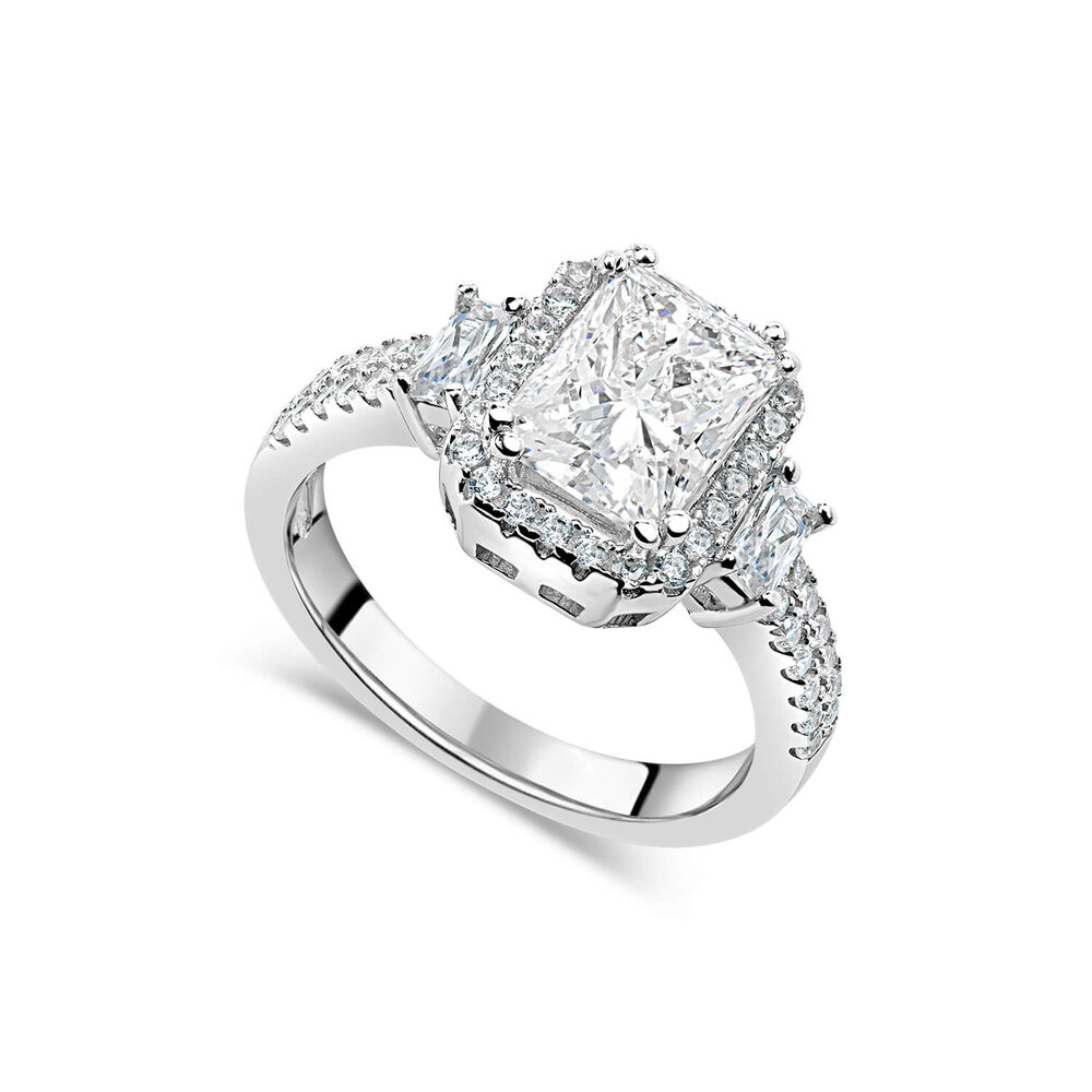 Silver cubic zirconia rectangular cluster ring