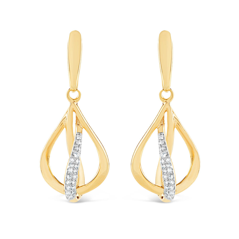 9ct Yellow Gold 0.07ct Diamond Four Strand and Open Sphere Drop Earrings