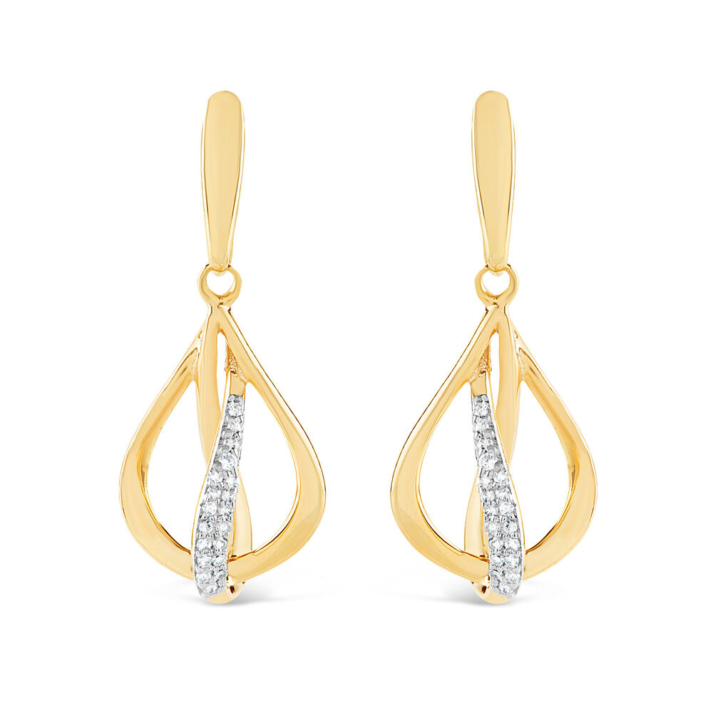 9ct Yellow Gold 0.07ct Diamond Four Strand and Open Sphere Drop Earrings image number 0