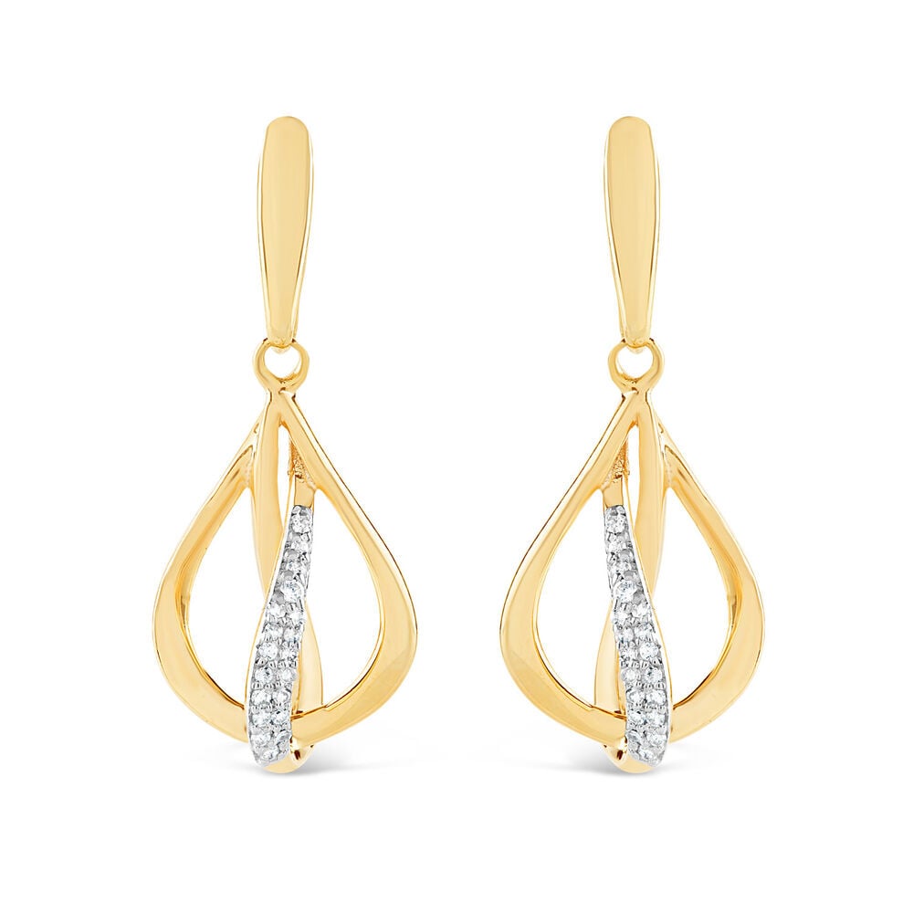9ct Yellow Gold 0.07ct Diamond Four Strand and Open Sphere Drop Earrings image number 0