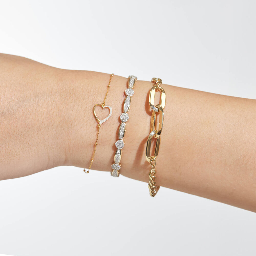 9ct Yellow Gold Half Glitter & Polished Heart Bead Bracelet image number 5