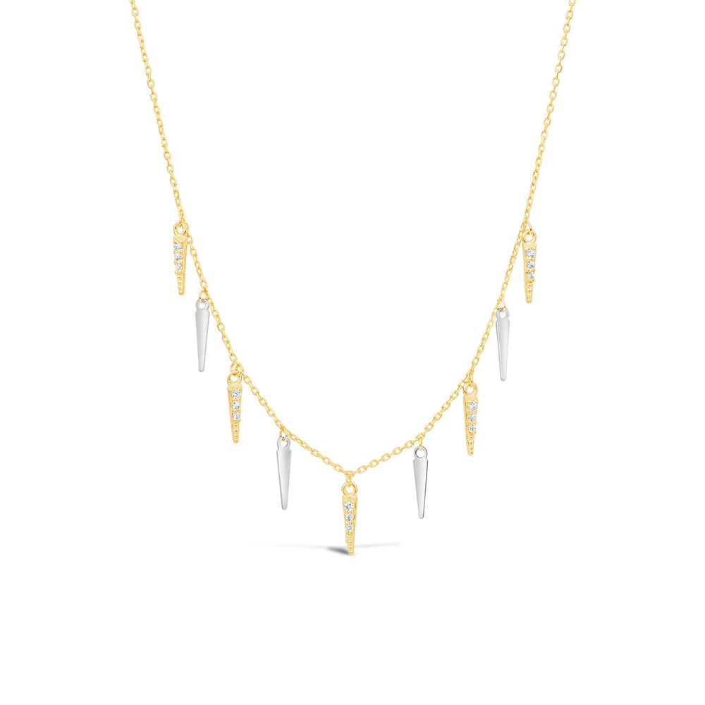 9ct Yellow & White Gold Cubic Zirconia Set Droplet Necklet