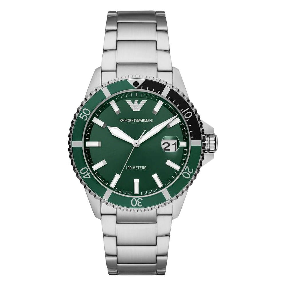 Emporio Armani Diver 42mm Green Dial Steel Case Bracelet Watch