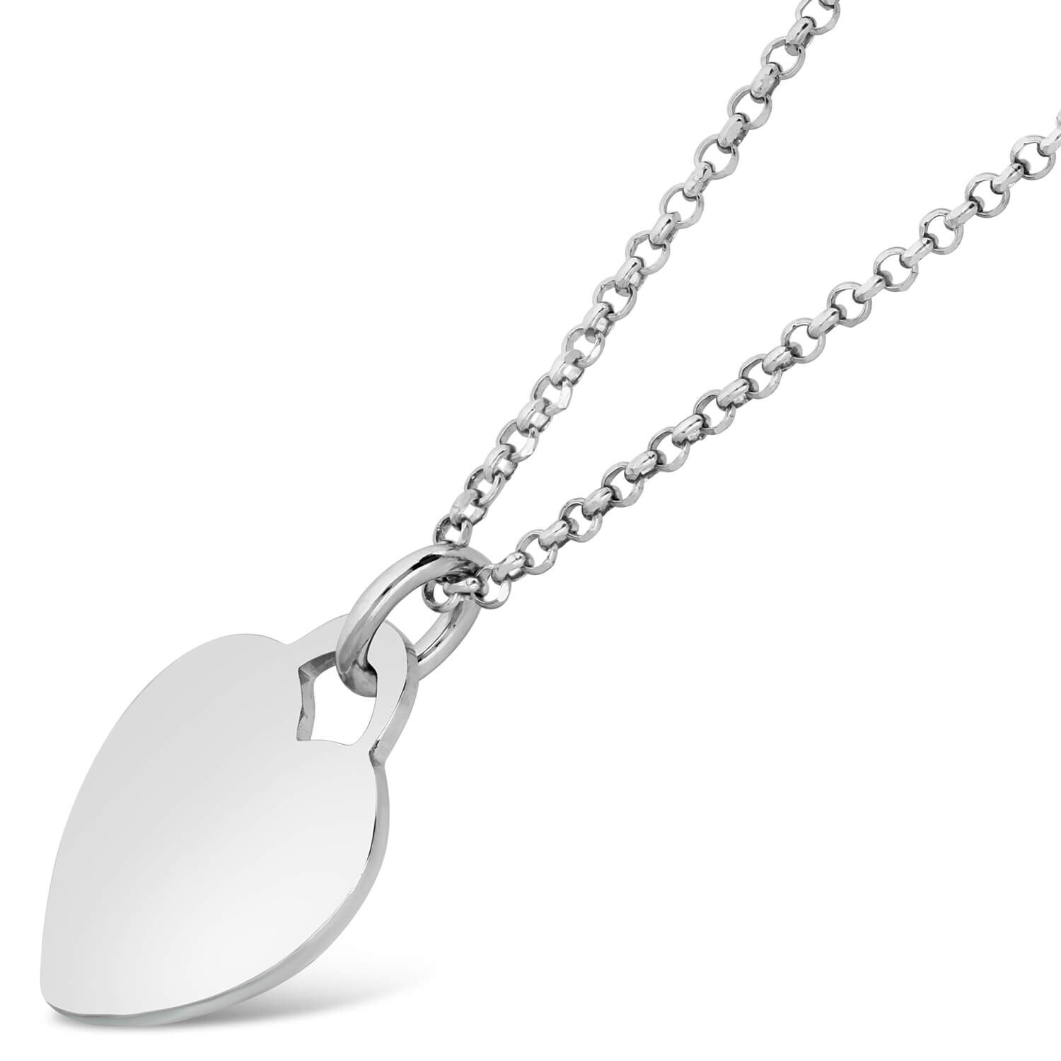 Sterling Silver Plain Heart Disc Pendant Neckace
