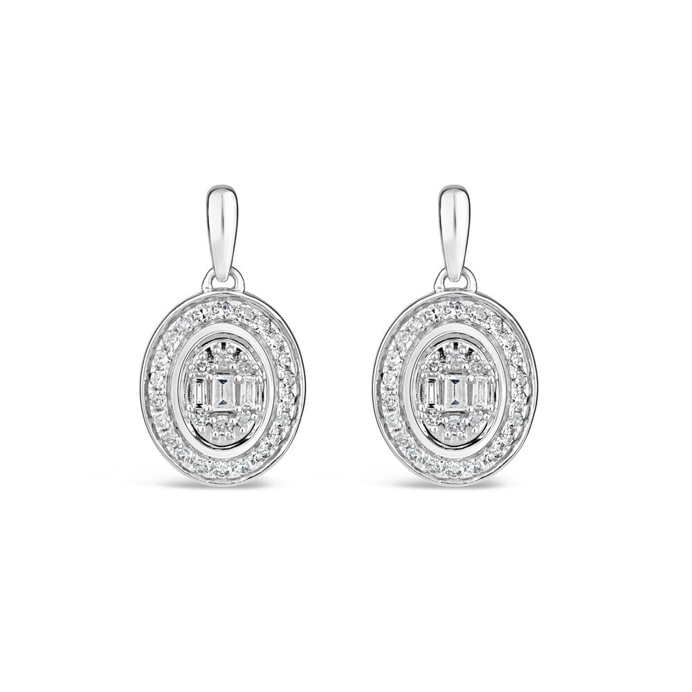 9ct White Gold 0.20ct Diamond Oval & Baguette Stud Earrings