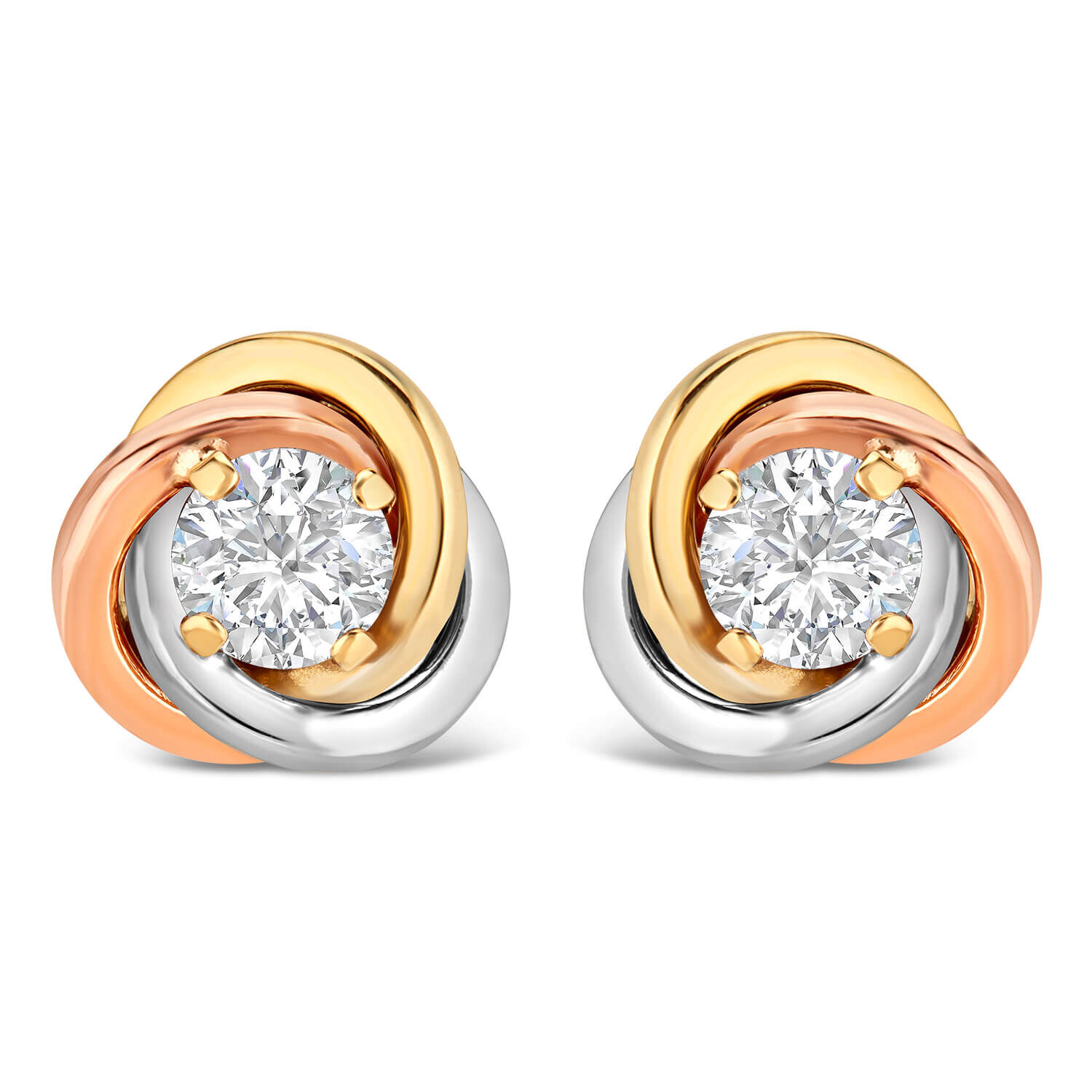 9ct 3 Colour Gold Cubic Zirconia Set Knot Stud Earrings