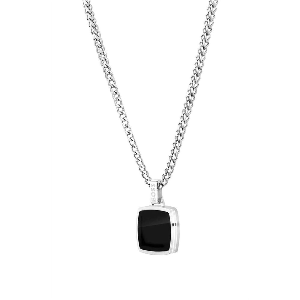 BOSS Black Reversible Pendant Steel Chain Necklace image number 1