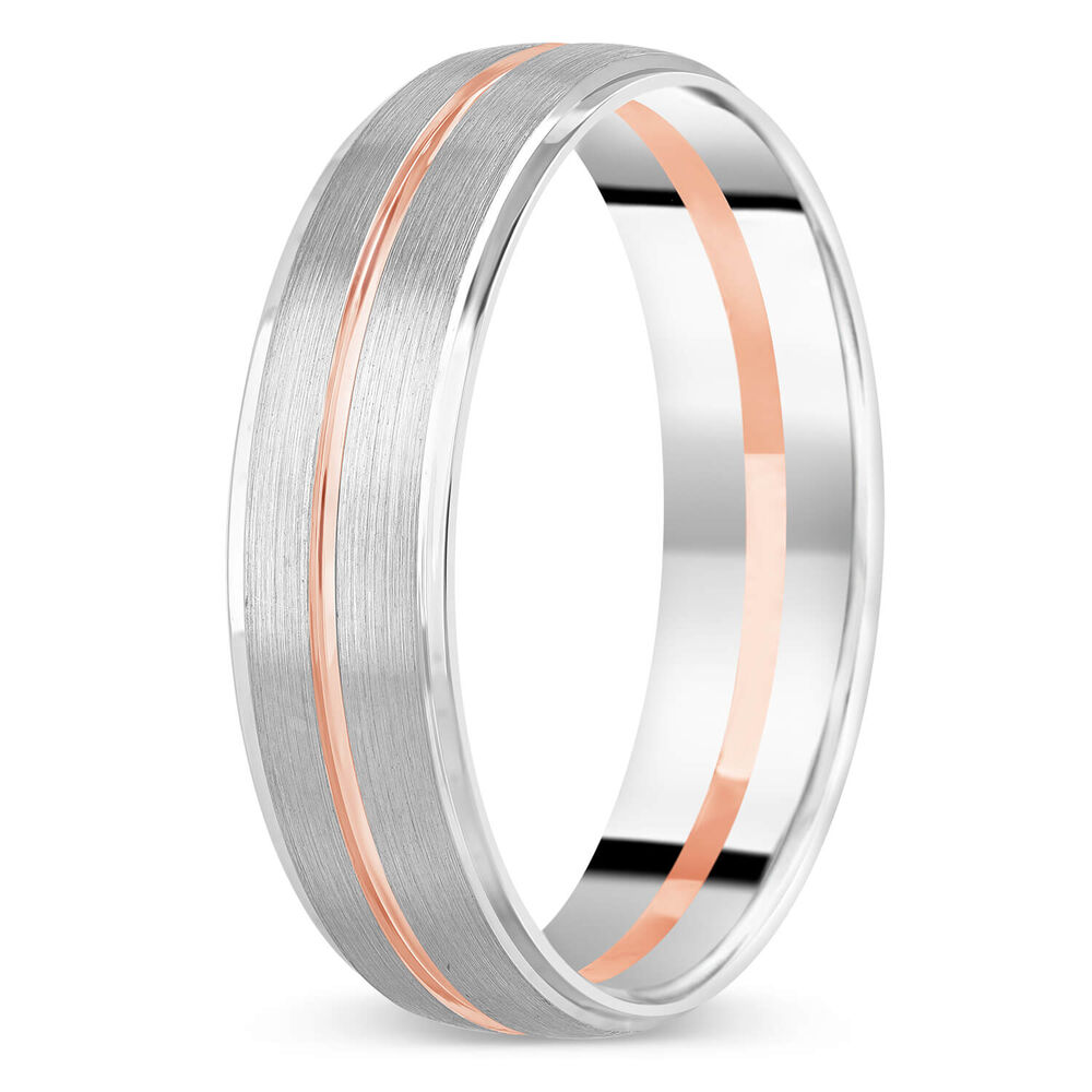 9ct White Gold Rose Detail Mens 6mm Wedding Band image number 3