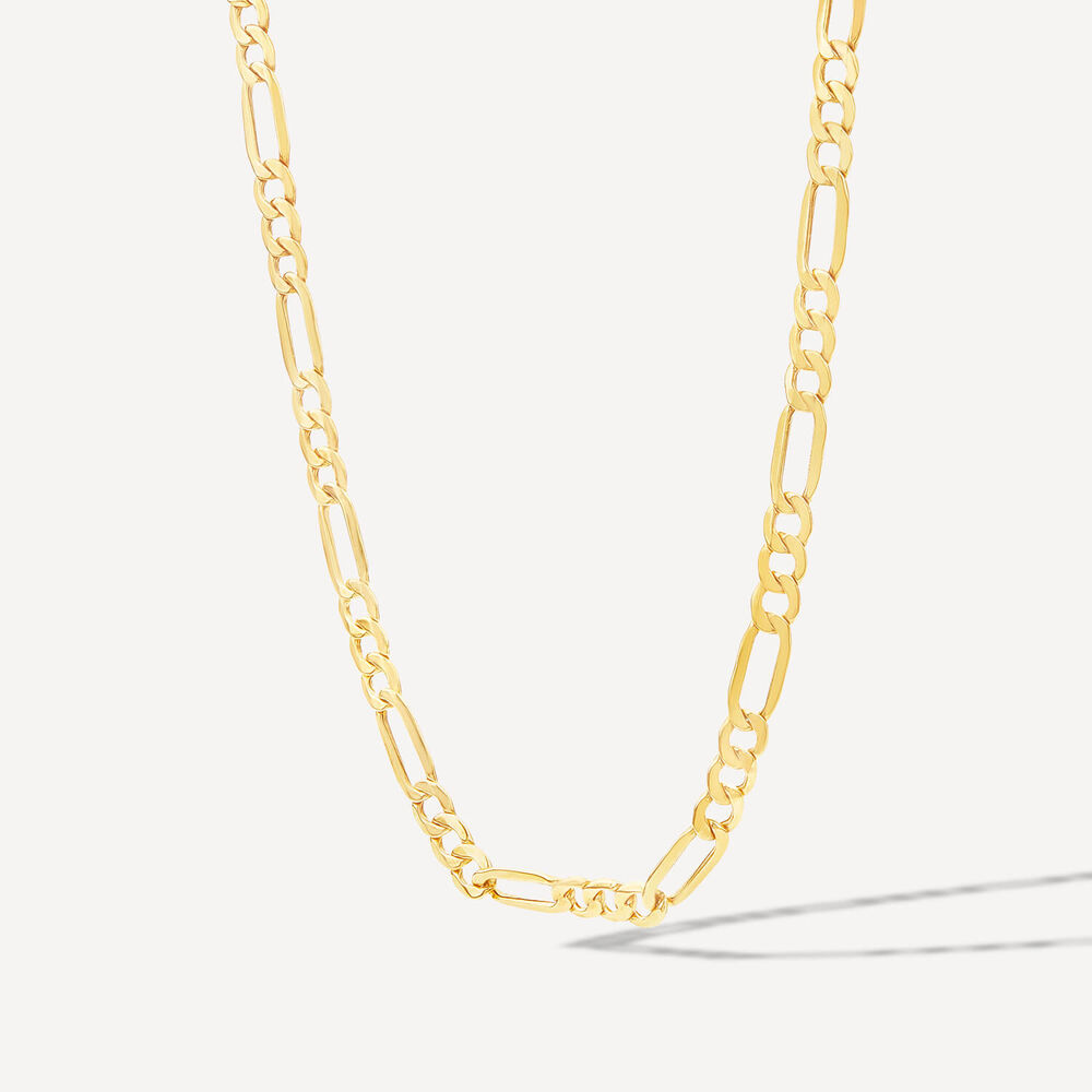 9ct Yellow Gold Hollow Bevelled Figaro Chain Necklet image number 1
