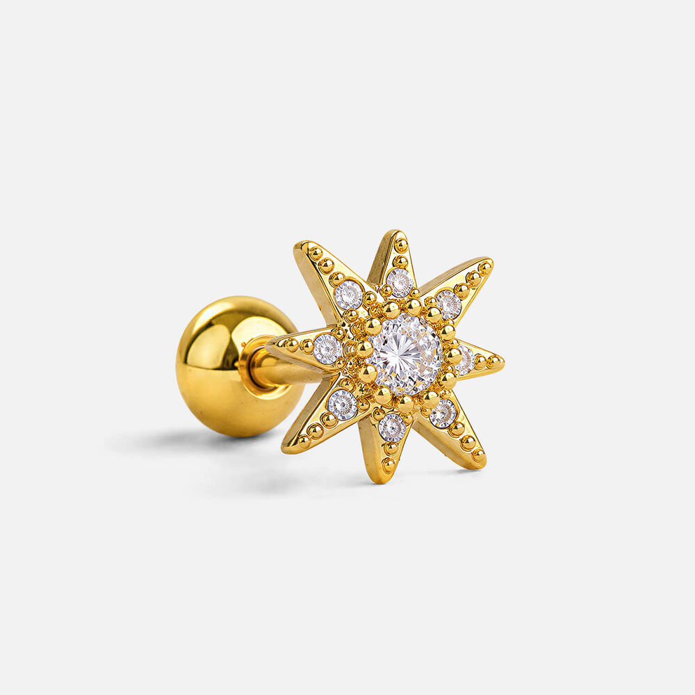 Yellow Gold Plated Vermeil Sterling Silver Cubic Zirconia Star Single Stud Earring