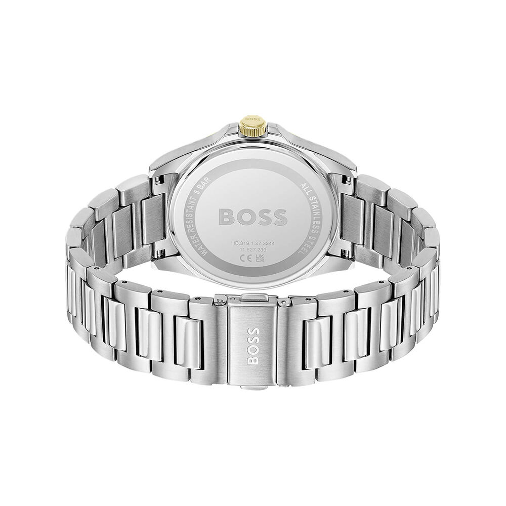 BOSS Strike 41mm Green Textured Dial Gold Tone Bezel Steel Bracelet Watch image number 3
