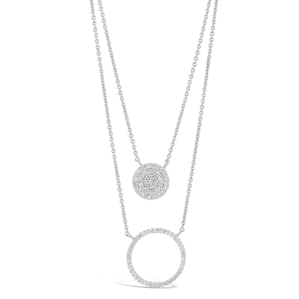 Sterling Silver Cubic Zirconia Circle Disc Double Chain Necklet image number 0