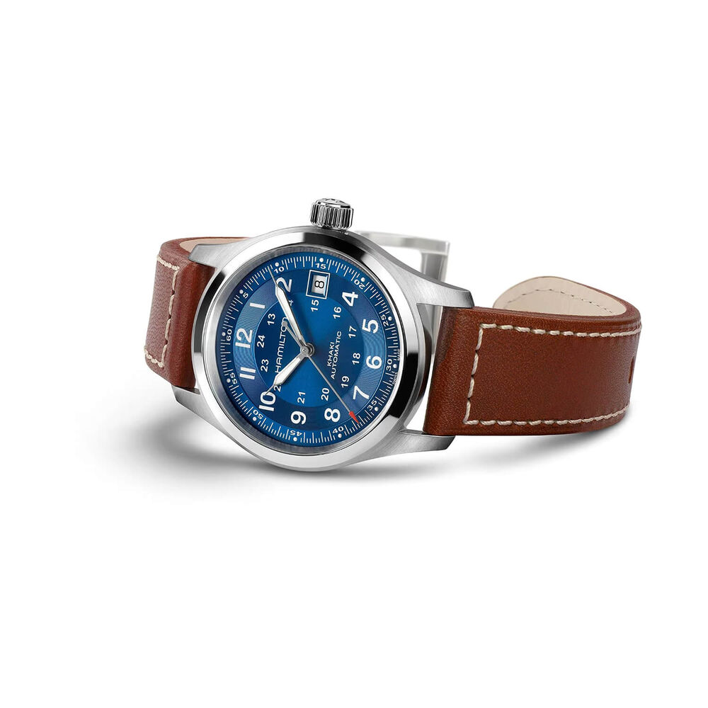 Hamilton Khaki Field 38mm Blue Dial Brown Leather Strap Watch