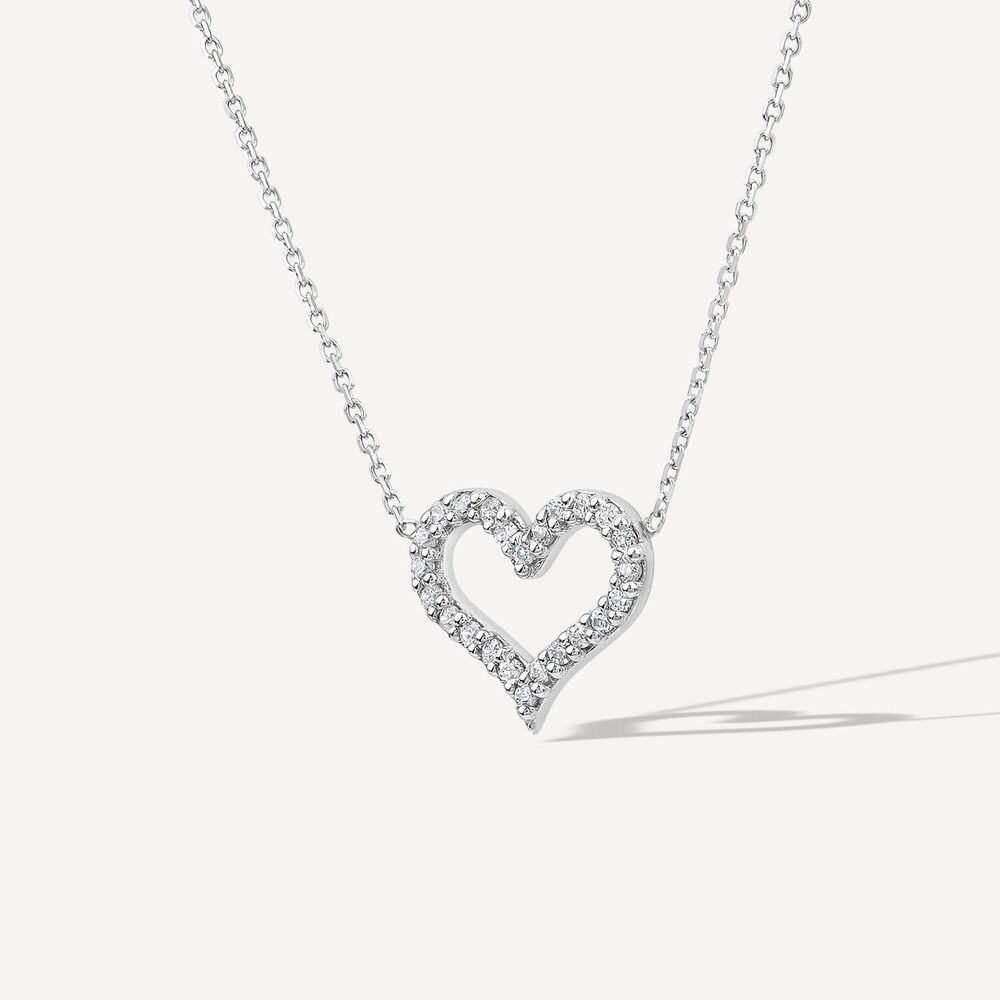 9ct White Gold Cubic Zirconia Heart Necklet