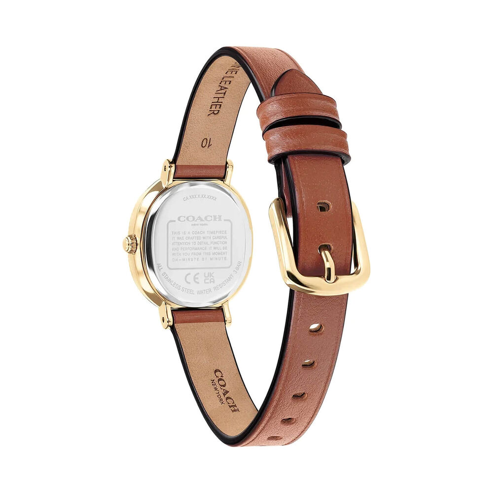 Coach Harlow 23.8x26mm Silver White Dial Brown Leather Strap Watch